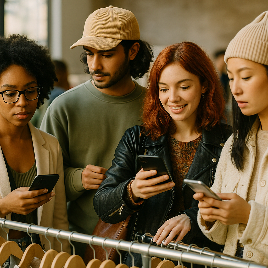 Friends at a pop-up fashion show organised through fashion event discovery apps
