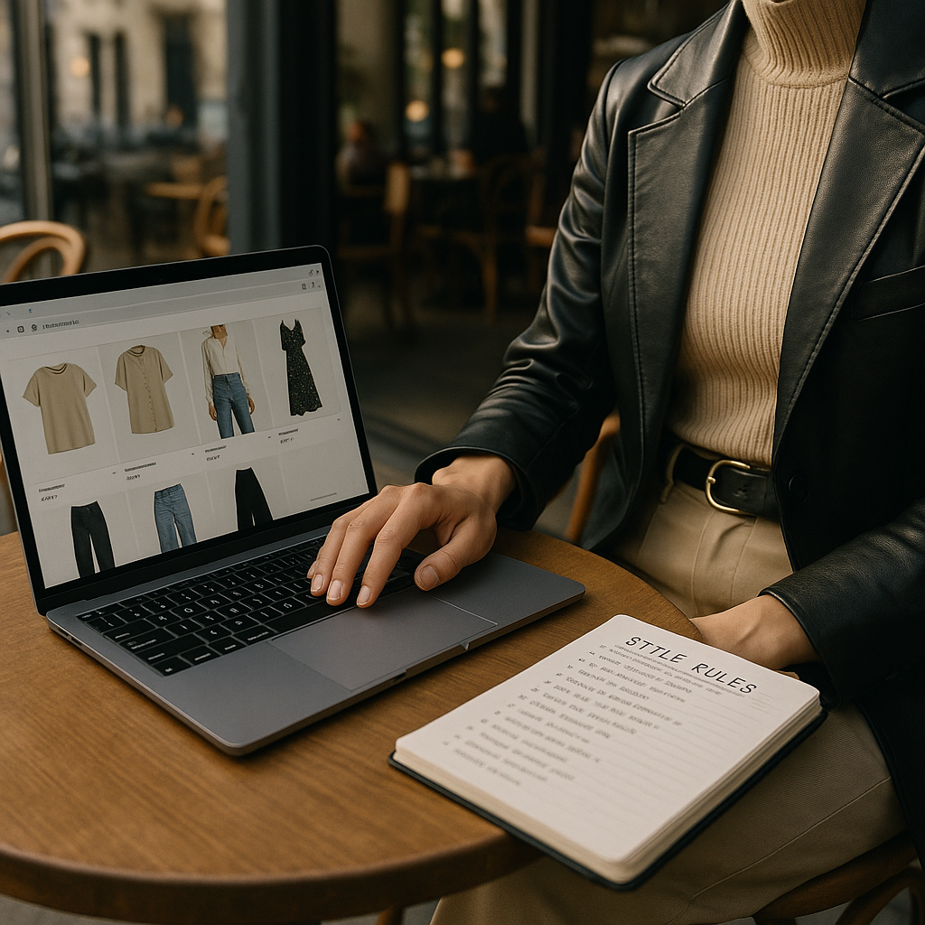 Shopper using a personal style filter to stop panic buying trends while browsing online