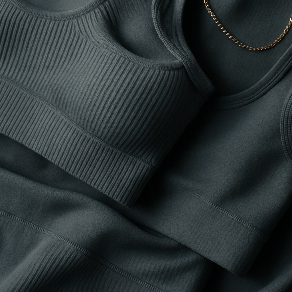 Close-up detail of premium fabric representing the athleisure trend 2026 capsule wardrobe