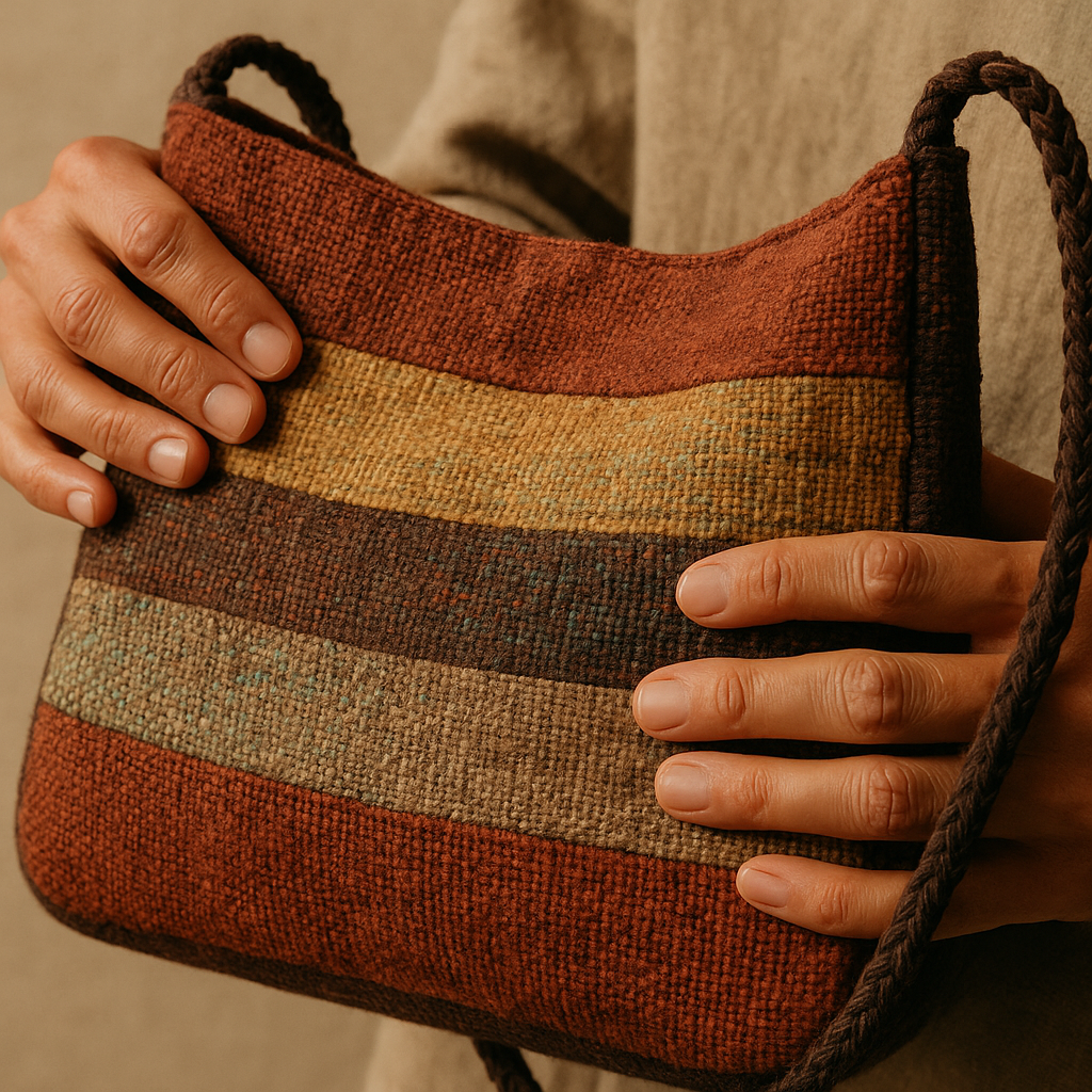 Close-up of handmade sustainable fashion bag representing the rise of ethical accessories in UK 2026