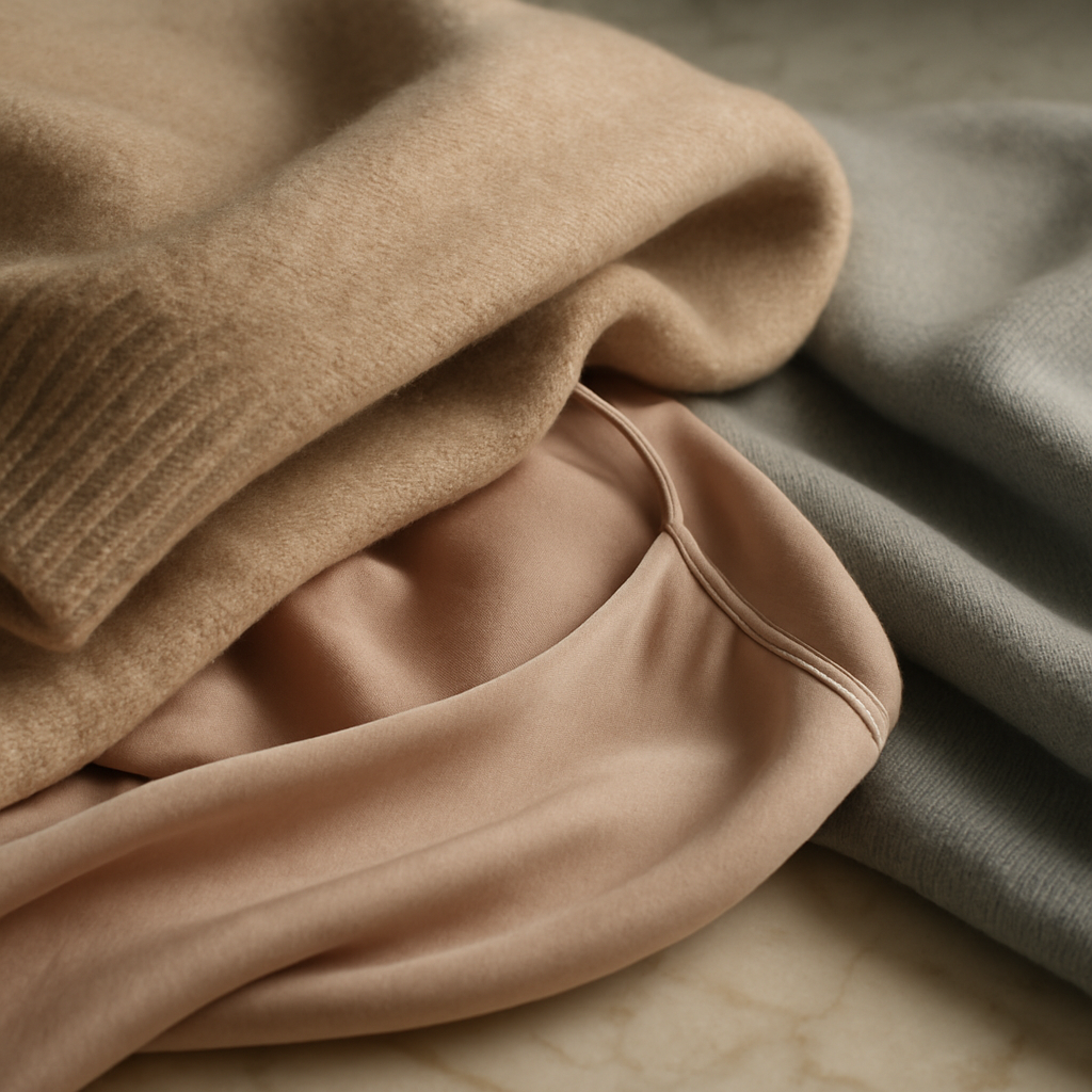 Close-up of cashmere and silk blend fabrics central to the soft life fashion trend UK aesthetic