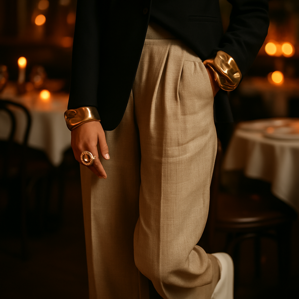 Stylish supper club outfit detail representing social wellness UK community wellbeing fashion choices