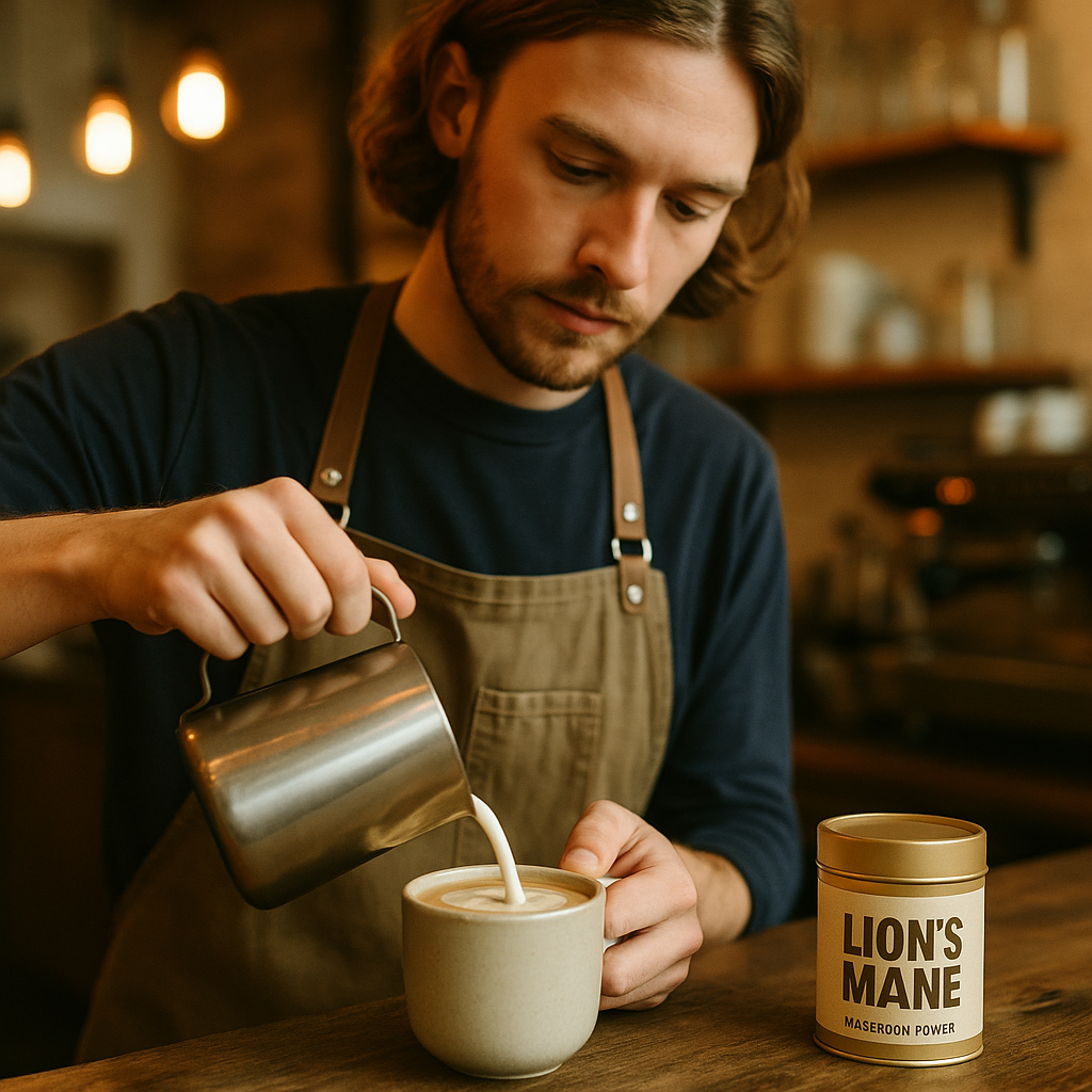 Barista preparing adaptogen latte representing functional breakfast trends UK 2026 café culture