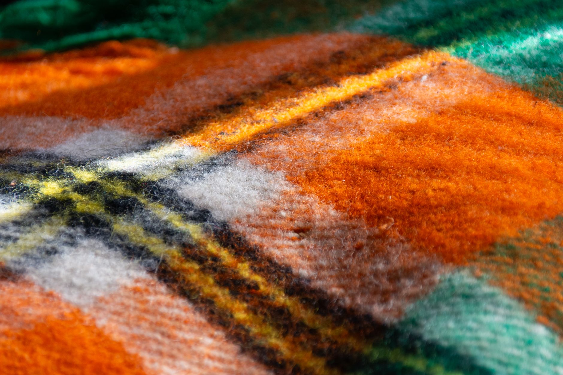 Heritage tartan and check wool fabrics in earthy tones central to the rural British fashion aesthetic